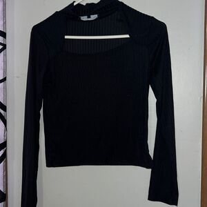 Black long sleeve knit top with open neckline size medium